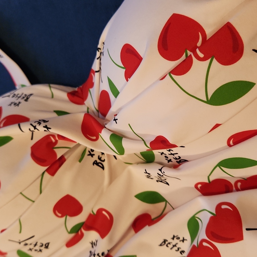 Betsey Johnson White and Red Cherry Print One Piece Swimsuit Small Size Push Up - Picture 5 of 14